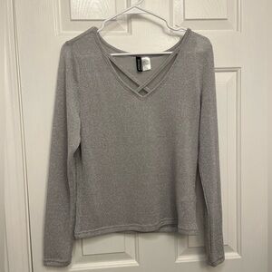 H&M Silver Holiday Sparkle Long Sleeve Top